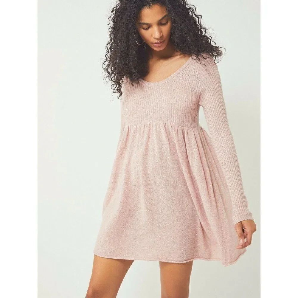 NEW FREE PEOPLE THE LUXE EMERALD CASHMERE BABYDOLL SWEATER DRESS PETAL PINK